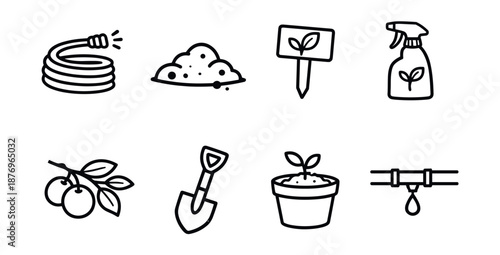 Gardening line icons set