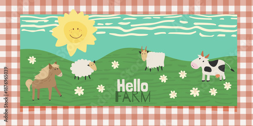 Farm Friends Kids Banner in Soft Doodle Style