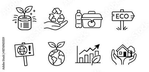 Environmental and sustainability line icons set