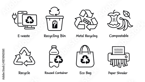 Recycling and eco-friendly line icons set