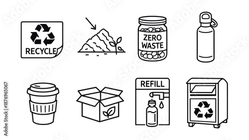 Sustainability and Waste Reduction Line Icons Set