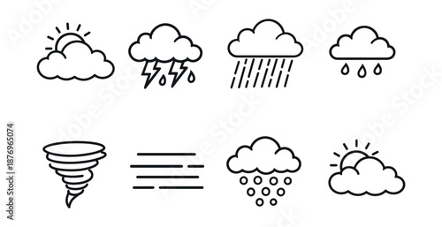 Weather conditions line icons set