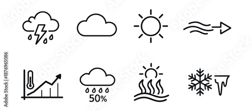 Weather black and white line icons set
