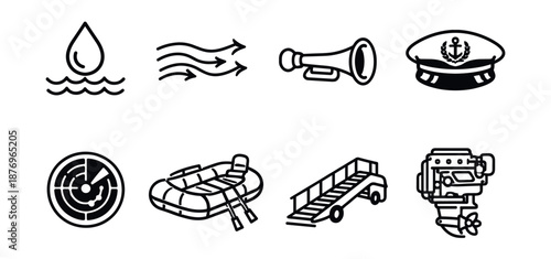 Nautical and marine line icons set