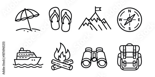Travel and Outdoor Line Icons Set