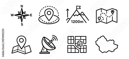Navigation and geography line icons set