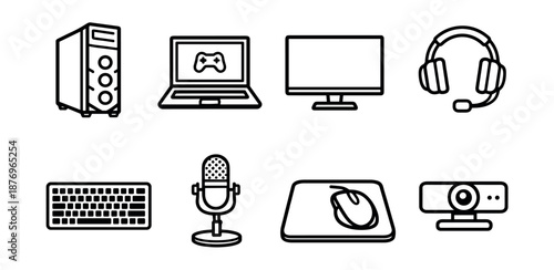 Computer and peripherals line icons set
