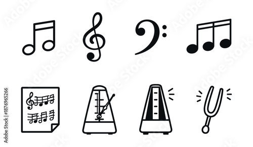 Music line icons set