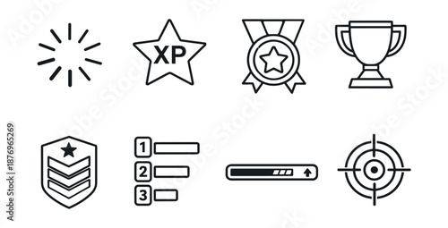 Gaming black and white line icons set