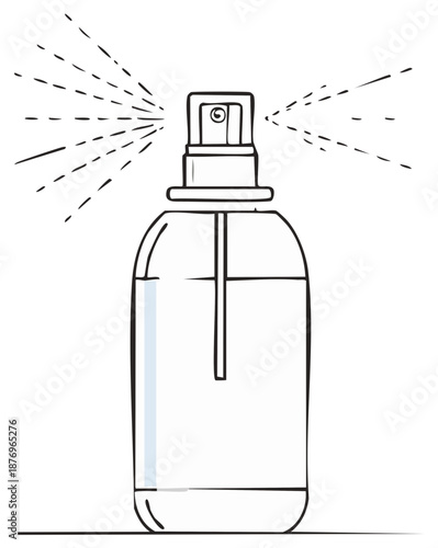Line art illustration of a spray bottle spritzing a fine mist