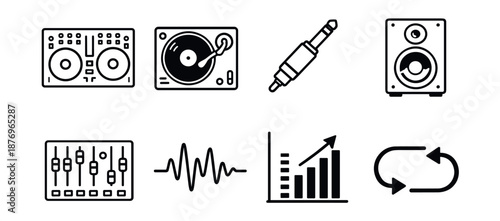 Music and audio themed minimalistic icons set