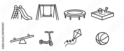 Playground and recreational line drawings set