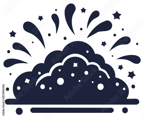 Abstract stylized cloudburst with stars and bubbles icon