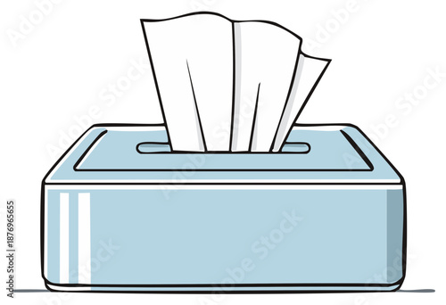 Simple vector illustration of a blue box of facial tissues for cold flu and allergy season