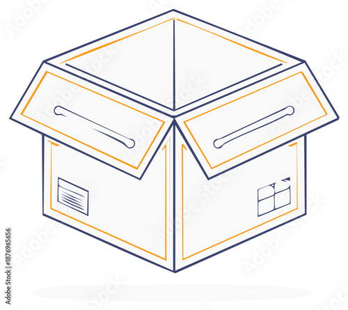 Open cardboard box with flaps open ready for packing or delivery illustration