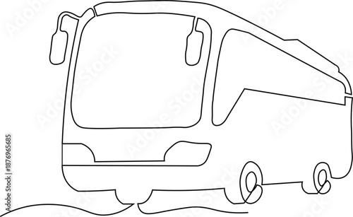 Continuous single line drawing illustration of a modern tour bus or passenger coach