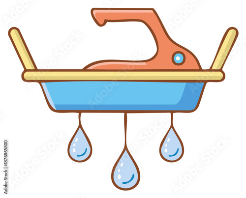 Cartoon illustration of a baby bath with water drops