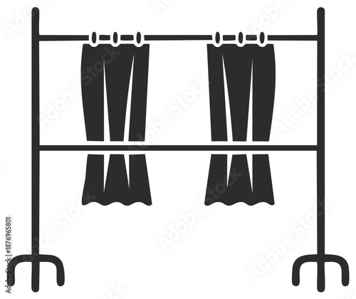 Simple icon of two voting booths with privacy curtains on a portable rack