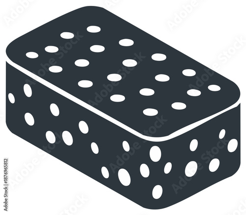 Dark gray sponge with white holes in isometric perspective flat icon