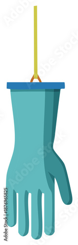 Cartoon protective glove hanging from string Clean medical or sanitation protective illustration