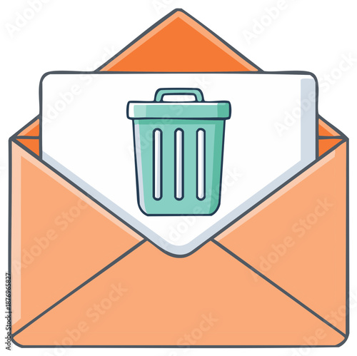 Open Envelope with Trash Can Illustration Representing Delete or Spam Email