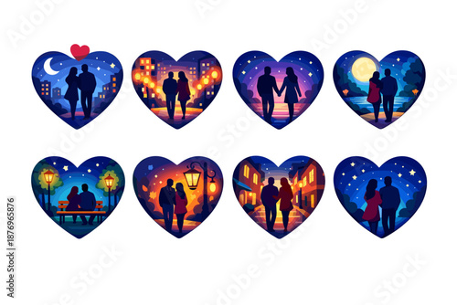 Romantic Heart-shaped Couple Silhouettes Set