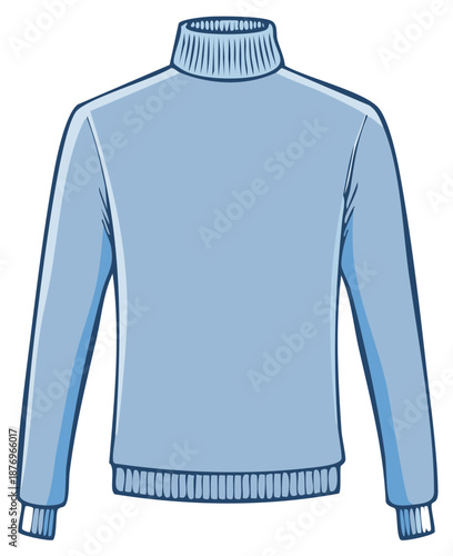 Illustration of a light blue sweater with ribbed collar and cuffs, apparel, garment