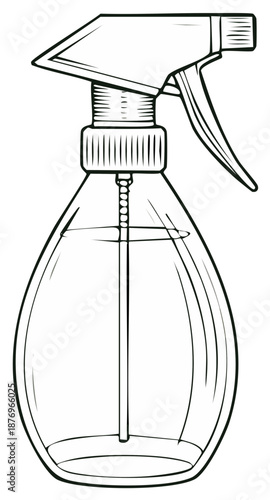 Spray Bottle Illustration: Transparent Container with Trigger Sprayer for Gardening or Cleaning Solutions