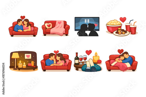 Romantic Couple Cozy Evening Illustrations