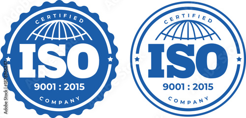 ISO 9001:2015 Certified Company Vector Logo Set in Blue, Isolated
