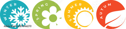 Vector set of four colorful season icons with symbols for Winter, Spring, Summer, Autumn