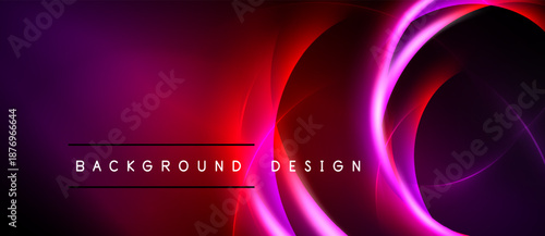 Abstract neon lines create dynamic gradient background. Red, purple hues dominate dark space. Text reads background design.
