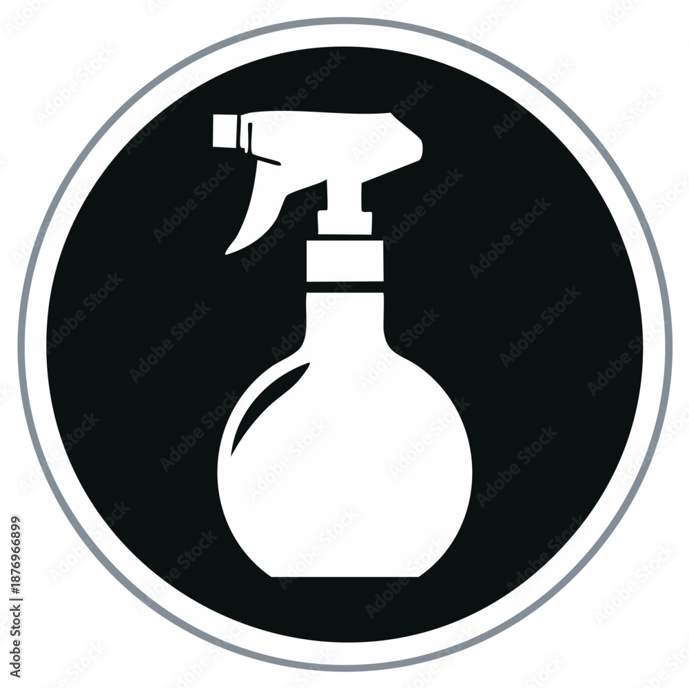 Obraz premium Spray Bottle Icon in Black Circle with Outline for Cleaning, Hygiene, and Sanitation