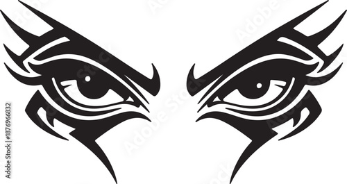 Intense tribal eye design vector illustration with a sharp and vigilant gaze