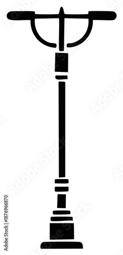 Black and white graphic scooter silhouette. Illustrated kick scooter with details.