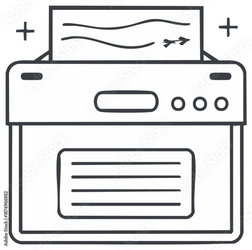 Office printer machine printing a document minimalist line art icon vector illustration