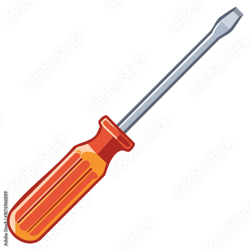 Orange handled flathead screwdriver illustration isolated on white