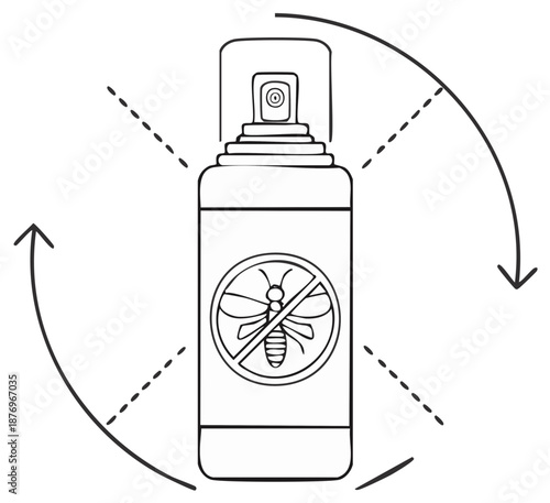 Insecticide spray can with no insects symbol and directional arrows