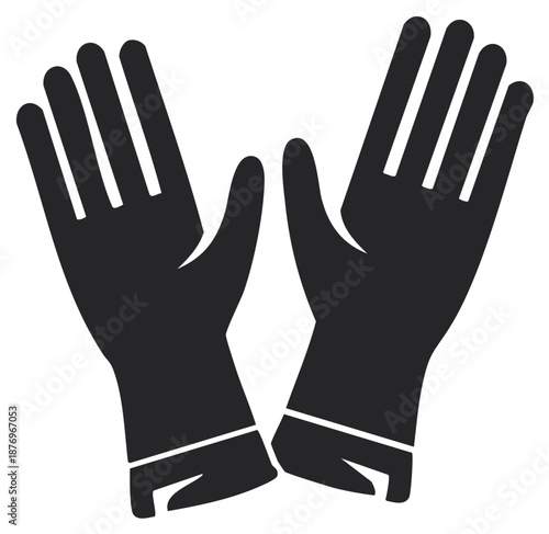 Black silhouette icon of two protective gloves for safety cleaning and household tasks