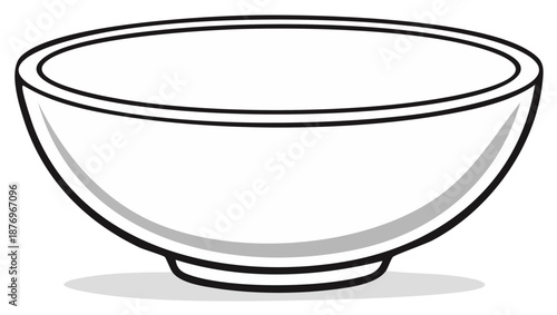 White Bowl Line Art Illustration for Cereal, Food Preparation, Serving and Storage