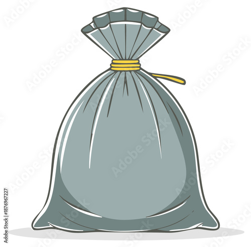Illustration of a Full Trash Bag Tied with a Yellow String