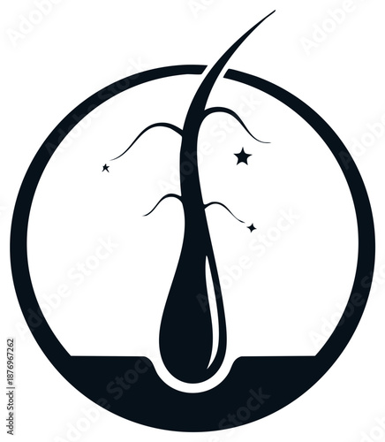 Healthy hair follicle growth and care icon with shiny strand and root vector illustration