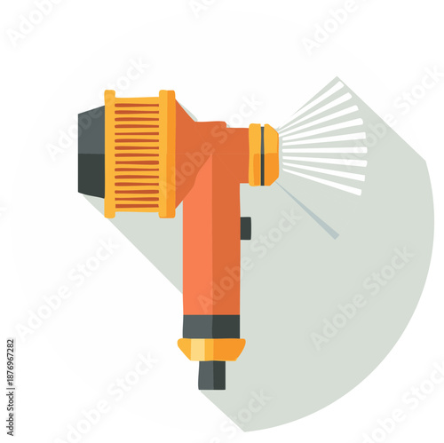 Orange Garden Hose Nozzle Spraying Water Flat Icon Style, Gardening Tool Vector