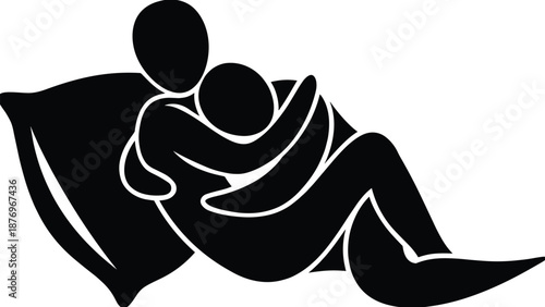 Silhouette couple cuddling and resting together, comfort and emotional support concept, deep love and intimacy, relaxation and trust illustration artwork