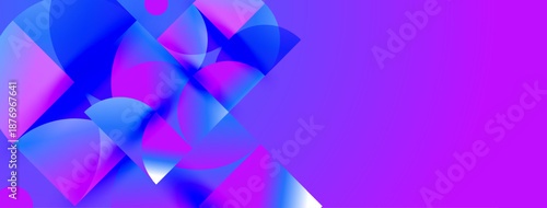 Abstract shapes blend vibrant blues, pinks, purples. Gradient colors create dynamic visual effect. Modern design, smooth transitions.