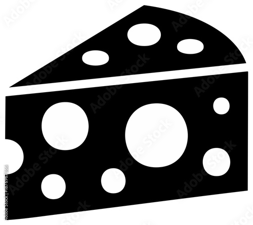 Simple black and white icon of a wedge of Swiss cheese with holes
