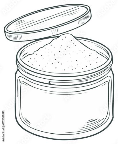 Jar of Granulated Substance with Open Lid Outline Illustration