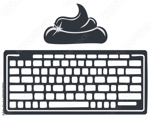 Conceptual image of a digital keyboard with a pile of waste, a modern symbol representing bad language and communication problems on the internet
