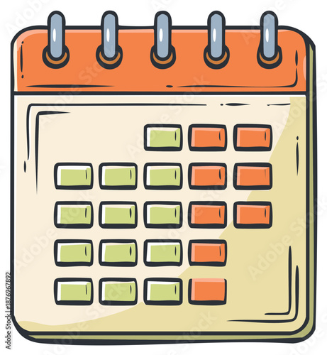 Colorful cartoon calendar illustration for scheduling appointments important dates and time management