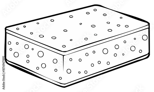 Line art illustration of a porous cleaning sponge, black and white coloring page.